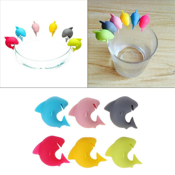 6 Pcs Shark Shaped Silicone Label Party Drink Wine Glasses Recognizer Markers